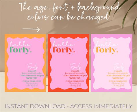 Wavy Th Birthday Invitation Forty Pink And Orange Etsy Australia