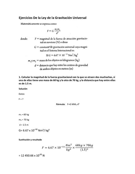 SOLUTION Ejercicios Ley de gravitación universal Física Studypool