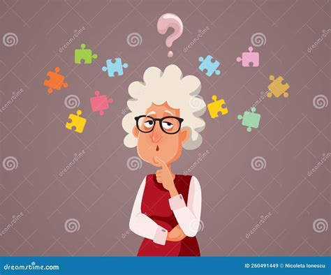 Puzzled Senior Woman Suffering Memory Loss Vector Illustration Stock