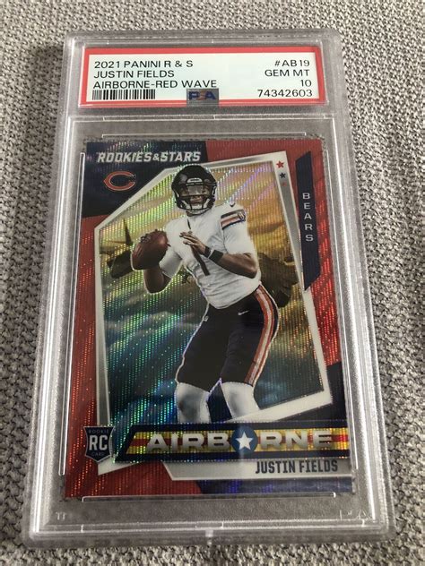 Panini Rookies Stars Justin Fields Rc Airborne Red Wave Gem Mt