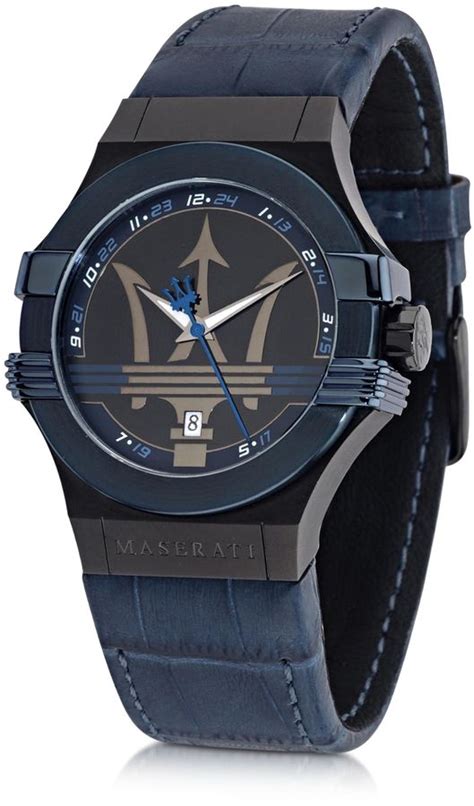 Maserati Potenza Blue Stainless Steel Men S Watch W Croco Embossed