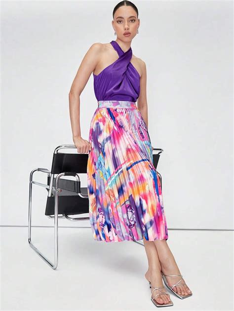 Shein Bizwear Tie Dye Pleated Skirt Workwear Shein Usa