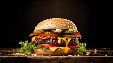 Premium AI Image | Tasty cheese burger isolated on black background