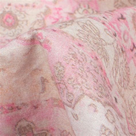 Blush Pink And Beige Floral Digital Print Cotton Cambric Fabric Fabcurate