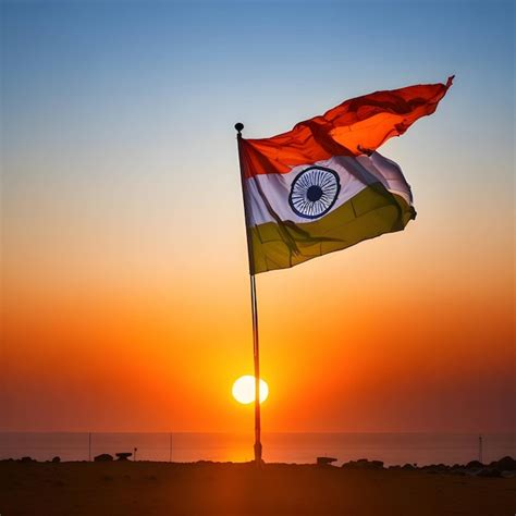 Premium Ai Image Indian National Flag Waving With Sunrise In Background