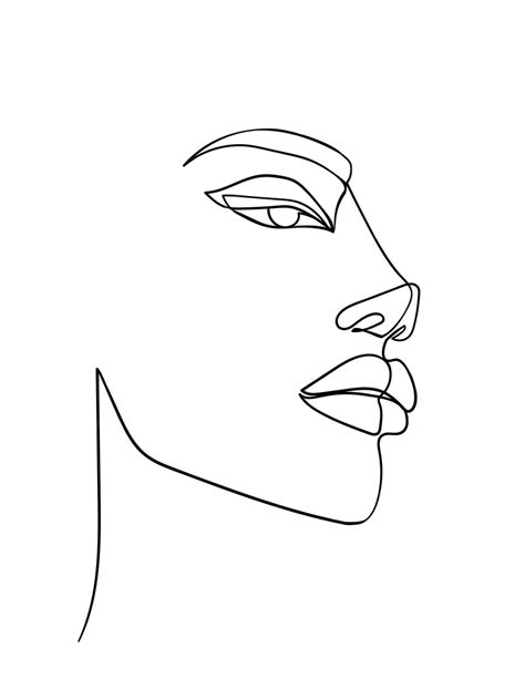 Cara De Dibujo De Una Línea Retrato De Mujer Abstracto Arte Minimalista