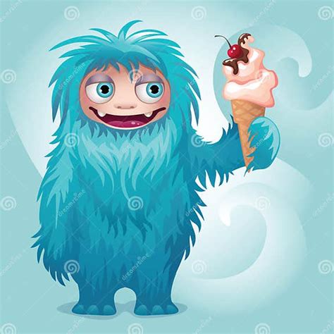 Monster Yeti Der Eiscreme Isst Vektor Abbildung Illustration Von