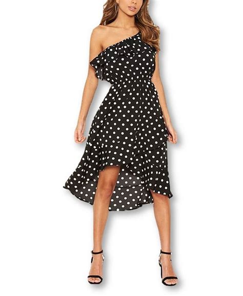 Ax Paris Polka Dot One Shoulder Frill Dress Macys