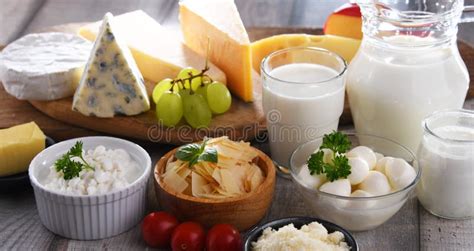 A Variety of Dairy Products Including Cheese, Milk and Yogurt Stock ...