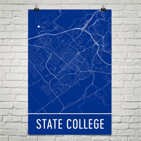 State College PA Street Map Poster - Wall Print by Modern Map Art