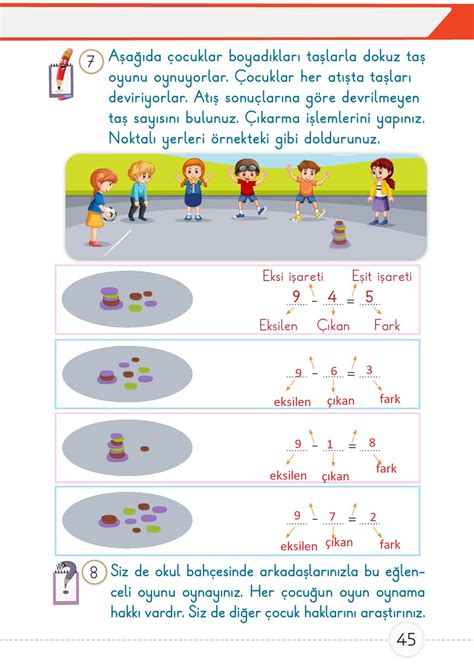 1 Sınıf Meb Yayınları Matematik 2 Kitap Ders Kitabı Sayfa 45