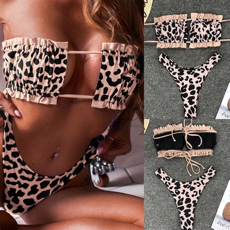 Vrouwen Sexy Bikini Badmode Luipaard Print Verstoorde Bandage