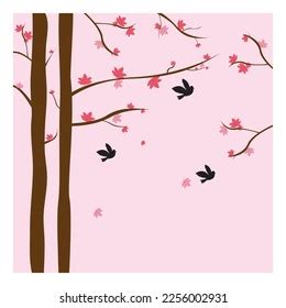 Blossom Tree Birds Silhouette Vector Illustration Stock Vector (Royalty ...