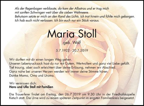 Traueranzeigen Von Maria Stoll Trauerportal Ihrer Tageszeitung