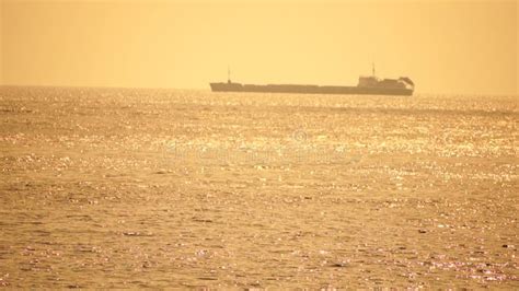 Cargo And Dredging Industrial Ships Sailing In To Sea Horizon One