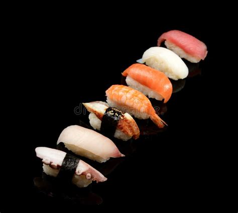 Japanese Sashimi Sushi Set On Black Background Stock Image Image Of