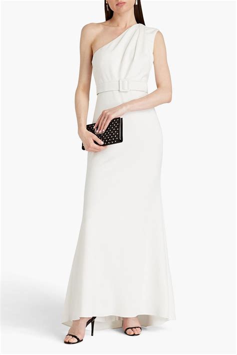 BADGLEY MISCHKA One Shoulder Belted Crepe Gown THE OUTNET