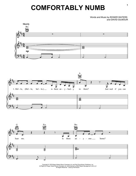 Comfortably Numb By Pink Floyd Sheet Music For Piano Vocal Guitar