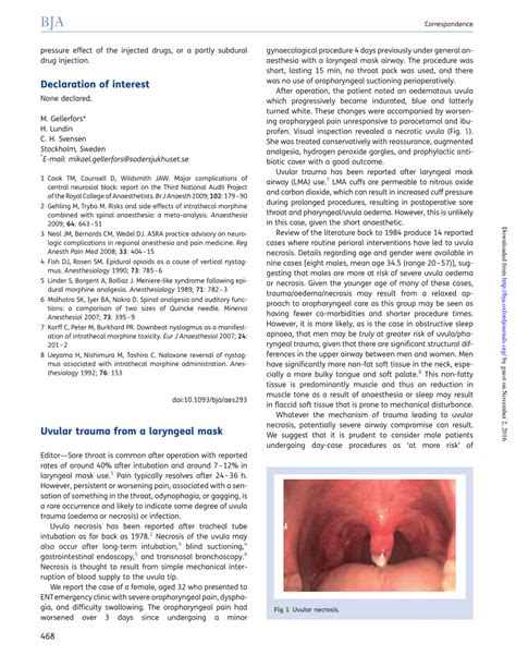 Pdf Uvular Trauma From A Laryngeal Mask