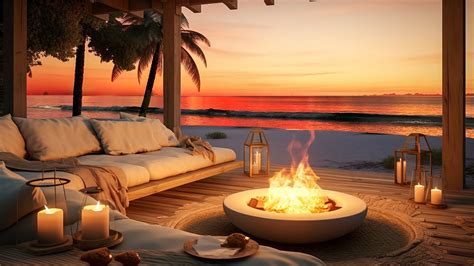 Cozy Seaside House Porch Ambience With Fireplace Enjoy Night Summer