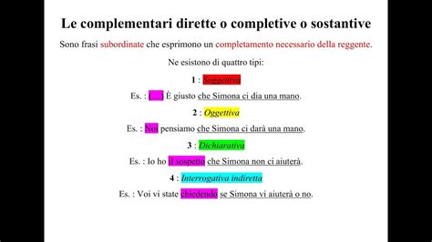 Le Proposizioni Subordinate Completive O Complementari Dirette O