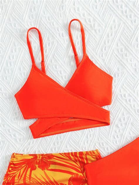 Shein Conjunto Conjunto Mai Bikini Envolvente Para Meninas