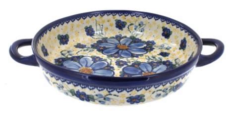 Blue Rose Polish Pottery Daisy Surprise Small Round Baker With Handles 1 Fry’s Food Stores