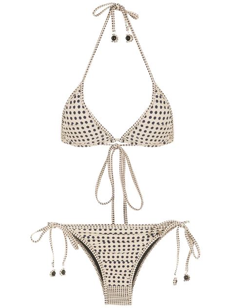 Amir Slama Polka Dot Print Bikini Neutrals Farfetch