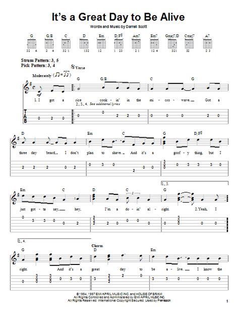 It's A Great Day To Be Alive by Travis Tritt - Easy Guitar Tab - Guitar ...