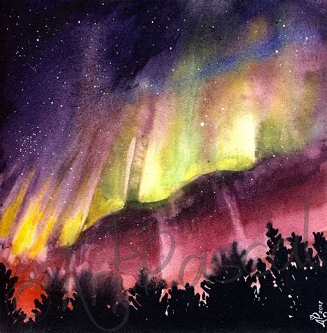 Northern Lights Acuarela Aurora Borealis Pintura Luces Polares Etsy