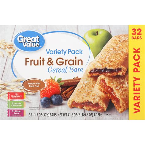 Great Value Cereal Bars Fruit And Grain Variety Pack 32 Each Instacart