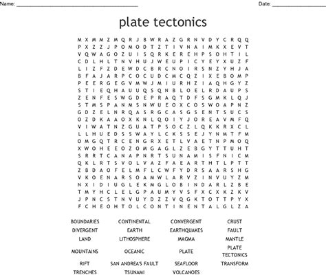 Plate Tectonics Word Search Printable Word Search Printable