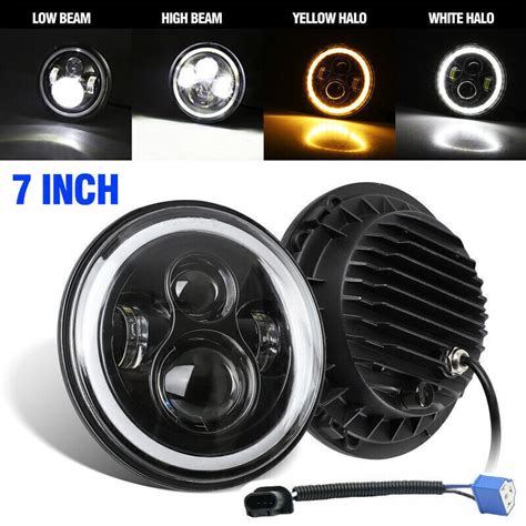 Pair 7 Inch Round LED Headlights Halo Angle Eyes For Jeep Wrangler JK