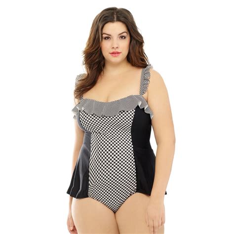 Retro Swimsuit Plus Size Gingham Ruffles One Piece Swimsuits Just For Us