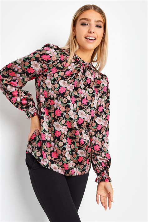 Mandco Black Floral Print Frill Neck Blouse Mandco