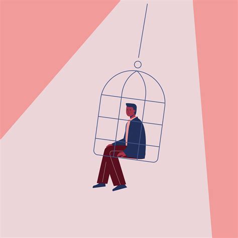 A Man Sitting In A Cage A Symbol Of Depression Loneliness Isolation