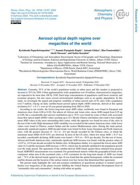 PDF Aerosol Optical Depth Regime Over Megacities Of The World