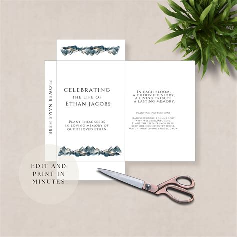 Funeral Seed Packets Custom, Printable Funeral Flower Favor Keepsake