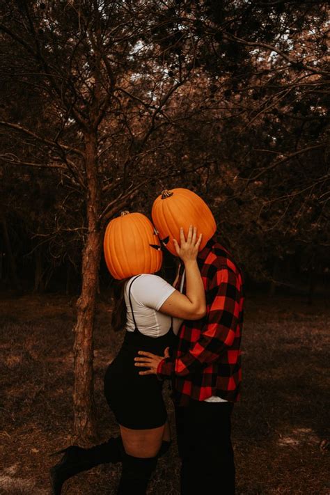 Couples Pumpkin Head Photoshoot Scary Pumpkin Carving Halloween