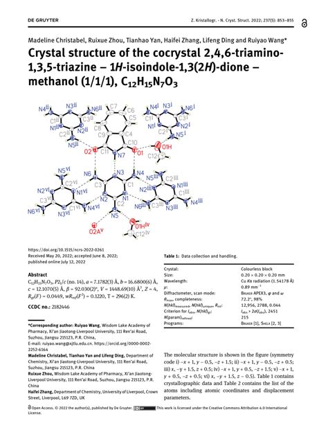 Pdf Crystal Structure Of The Cocrystal Triamino Triazine