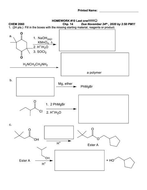 Solved Printed Name HOMEWORK 10 Last One CHEM 2060 Chegg