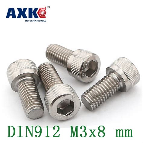 Free Shipping Axk 100pcs Lot Metric Thread Din912 M3x8 Mm M3 8 Mm 304