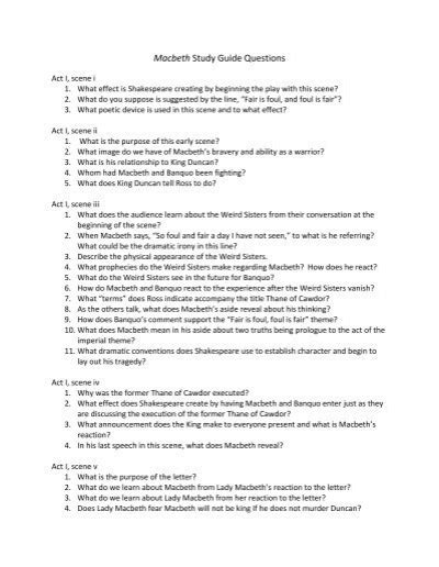 Macbeth Study Guide Questions