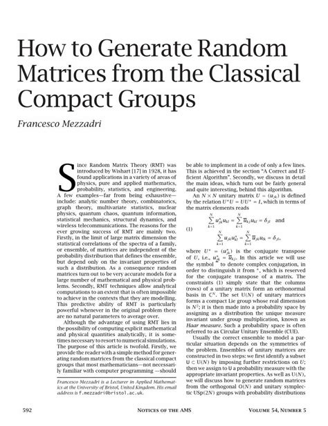 Pdf How To Generate Random Matrices From Classical Compact Groups