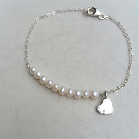 Freshwater Seed Pearl Bracelet With Tiny Hammered Heart In Gold Fill Or