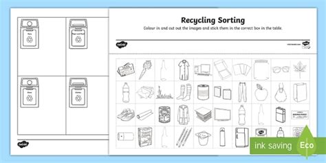 Recycling Sorting Worksheet Enviroweek Twinkl