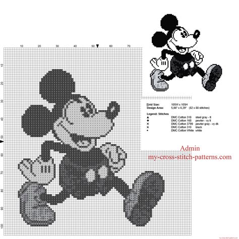 Disney Vintage Black And White Mickey Mouse Walking Free Cross Stitch