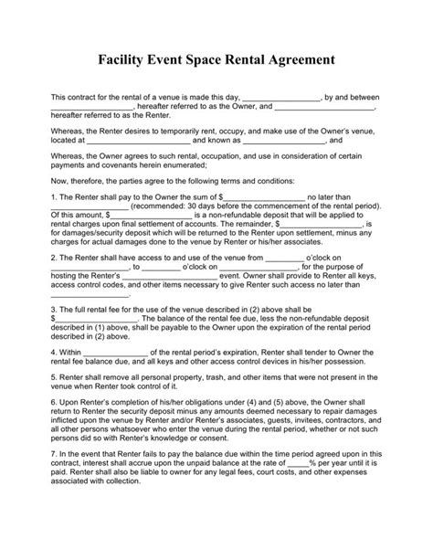 Free Event Facility Space Rental Agreement Template Pdf Word