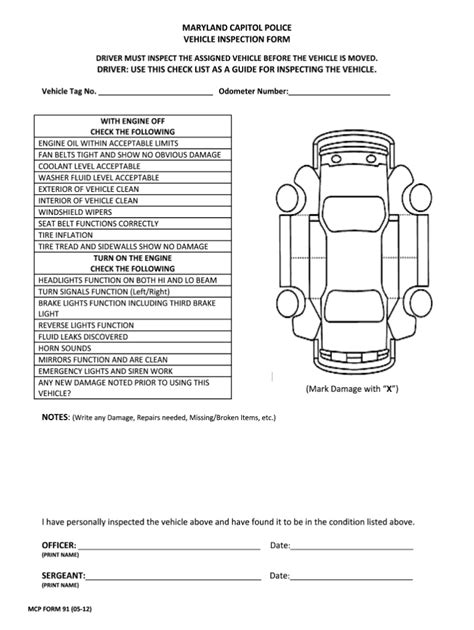 Car Hire Damage Diagram