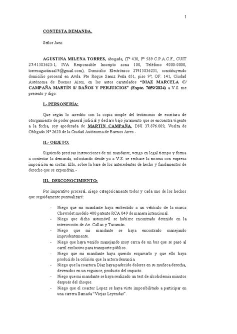 Tp2 Corregido C7440 Contesta Demanda Señor Juez Agustina Milena